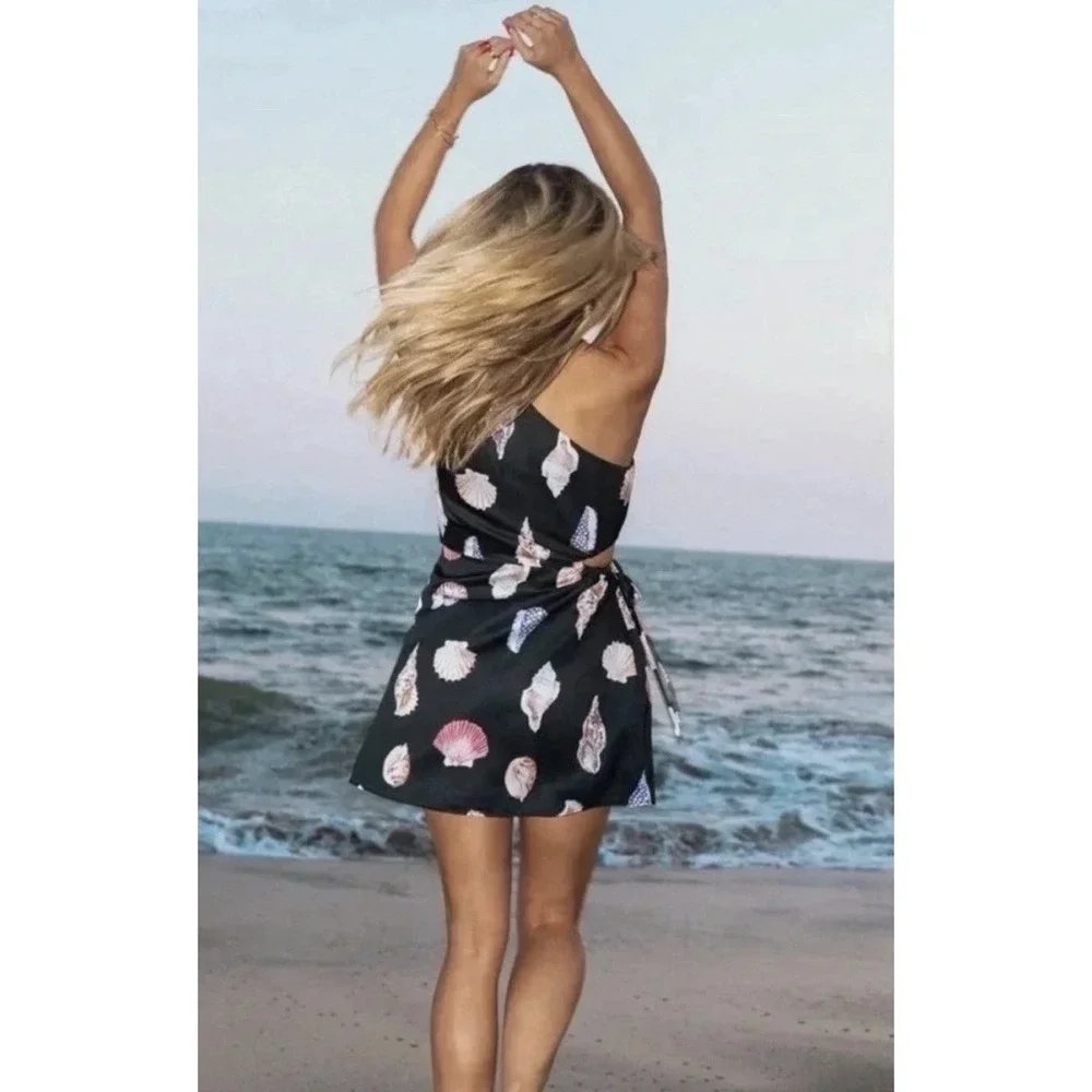 Show Me Your MuMu Kenz Mini Sea Shell Dress Black Satin S